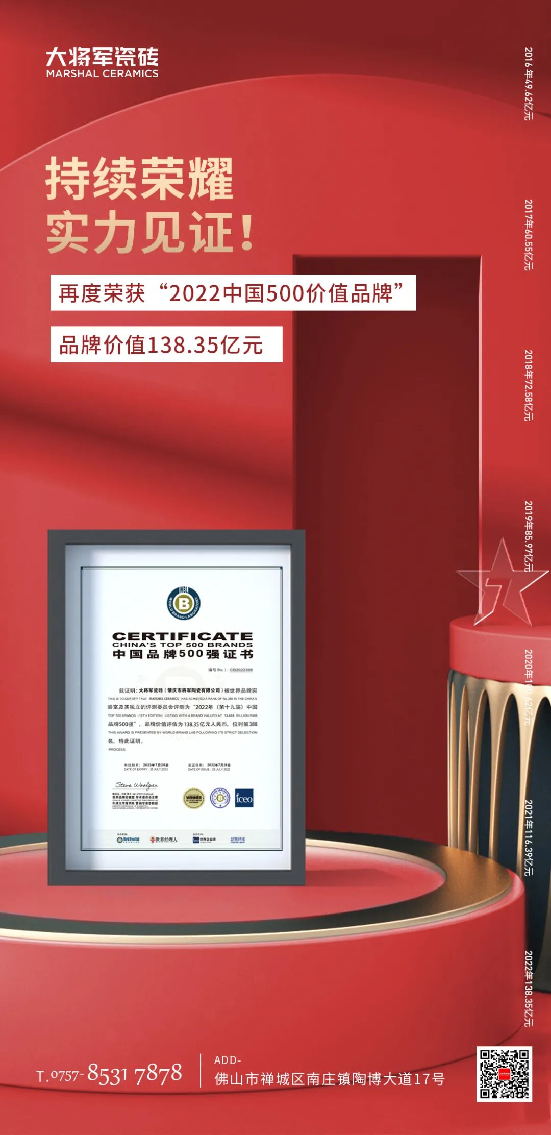 步履不停！138.35億元！大將軍瓷磚連續(xù)7年上榜中國500價(jià)值品牌！(圖3)